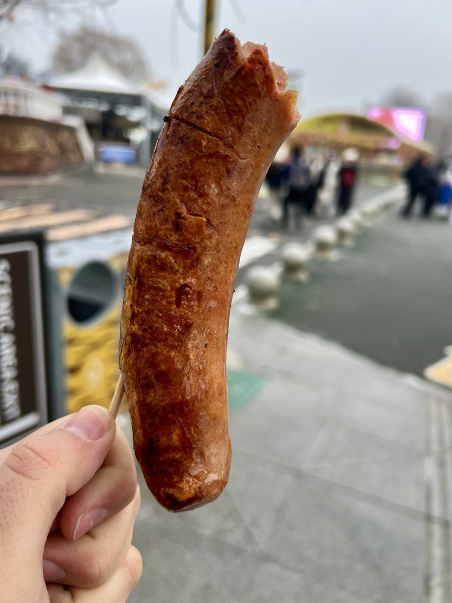 A Harbin sausage on a stick